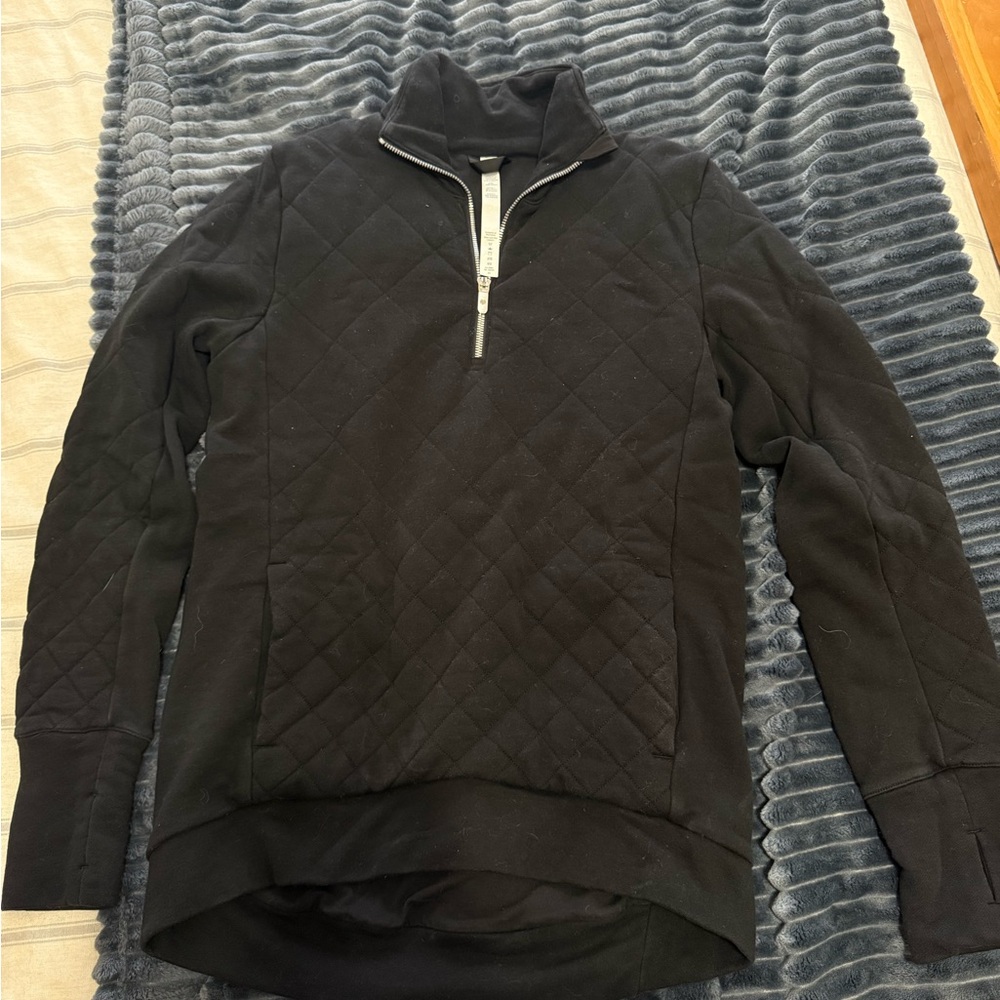 Black Quilted Half-Zip Pullover
